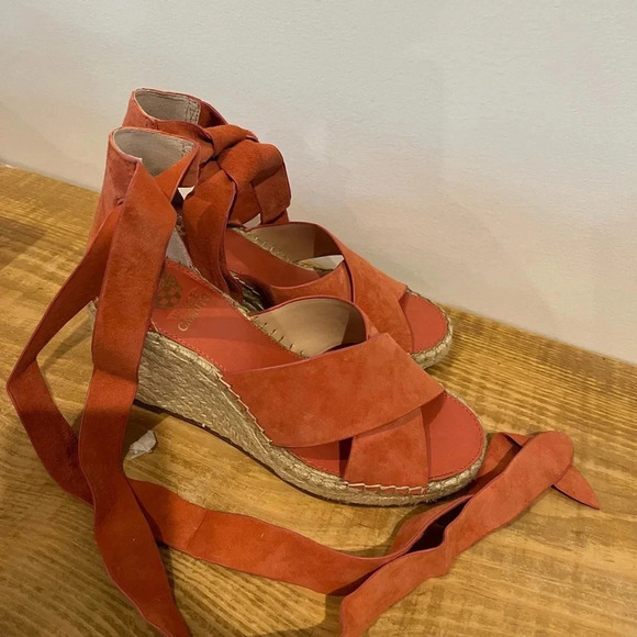 Vince Camuto peach/pink tie up wedge heels women’s size 8.5 - Picture 6 of 7